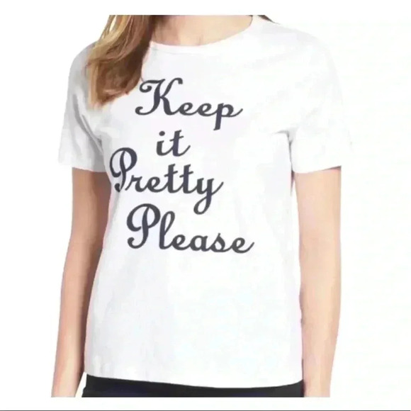 Draper James Keep it Pretty Please White Cotton Graphic Tee Size M - Picture 1 of 9